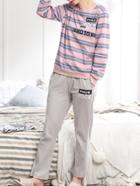 Romwe Striped Pullover & Pants Pj Set