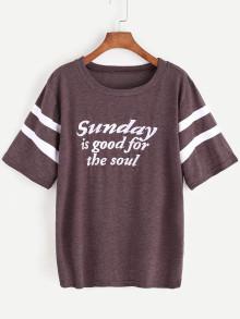 Romwe Slogan Print Varsity T-shirt