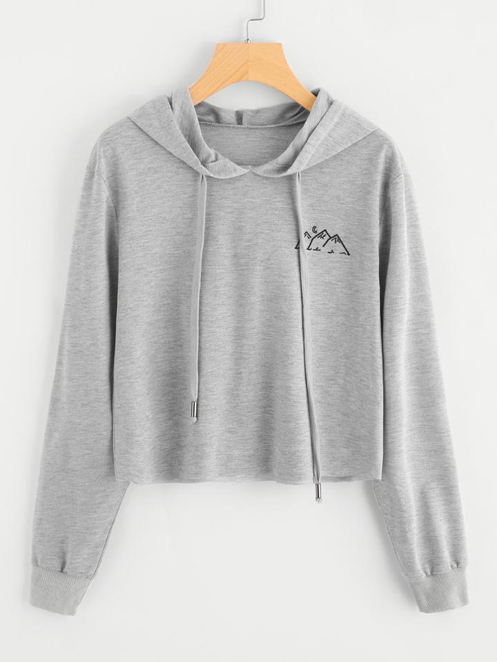 Romwe Raw Hem Crop Marled Hoodie