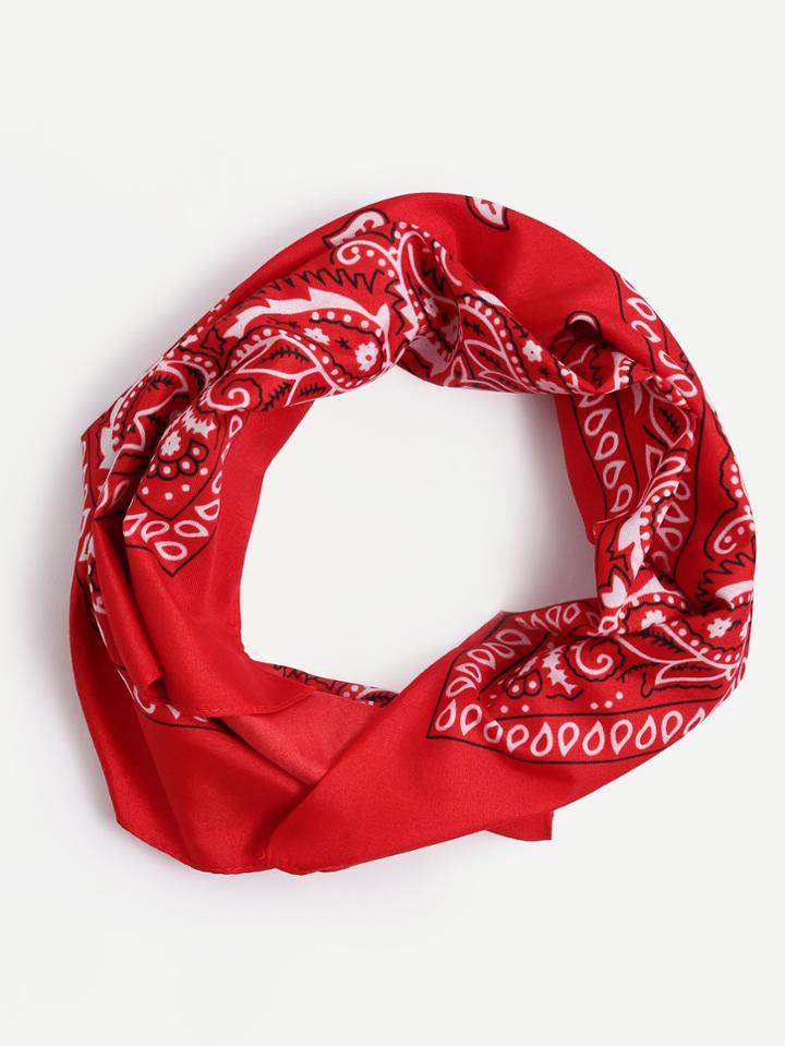 Romwe Red Paisley Print Square Scarf