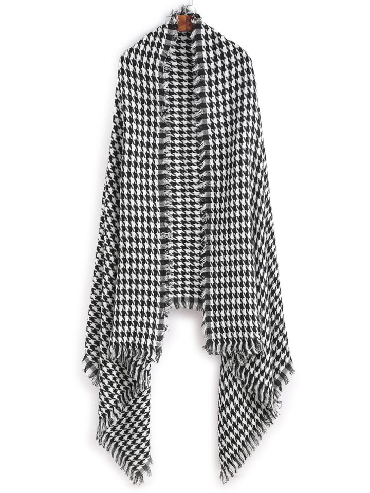 Romwe Black And White Houndstooth Long Scarf