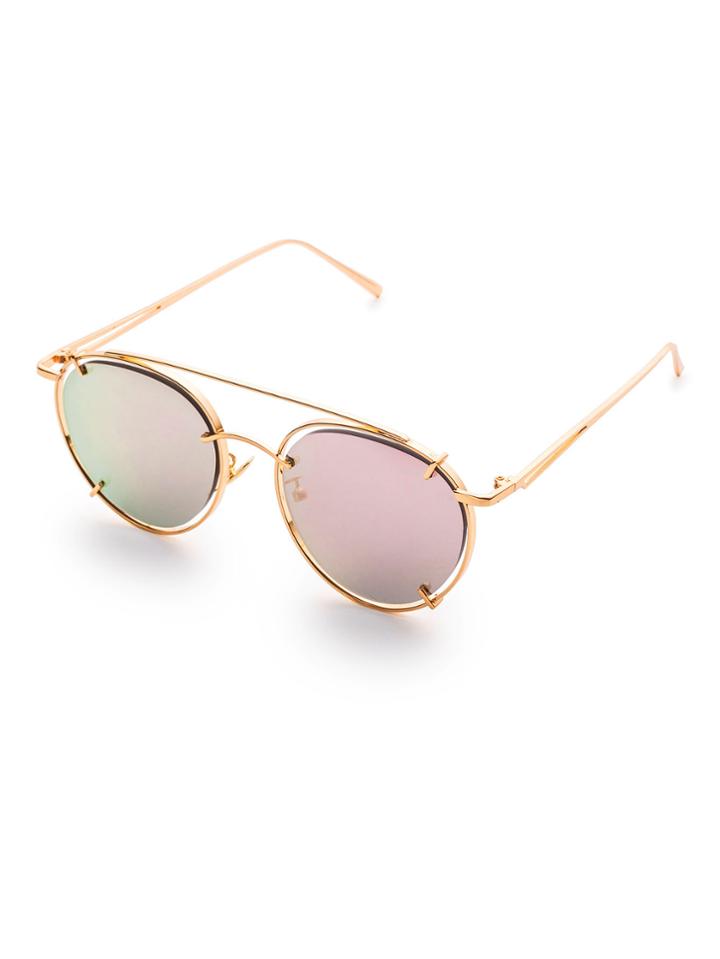 Romwe Pink Lens Double Bridge Sunglasses