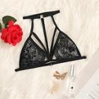 Romwe Harness Floral Lace Bralette With Choker