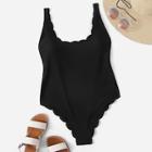 Romwe Scalloped Trim Scoop Neck One Piece Swimsuit