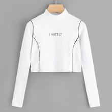 Romwe Stand Neck Letter Print Crop Tee