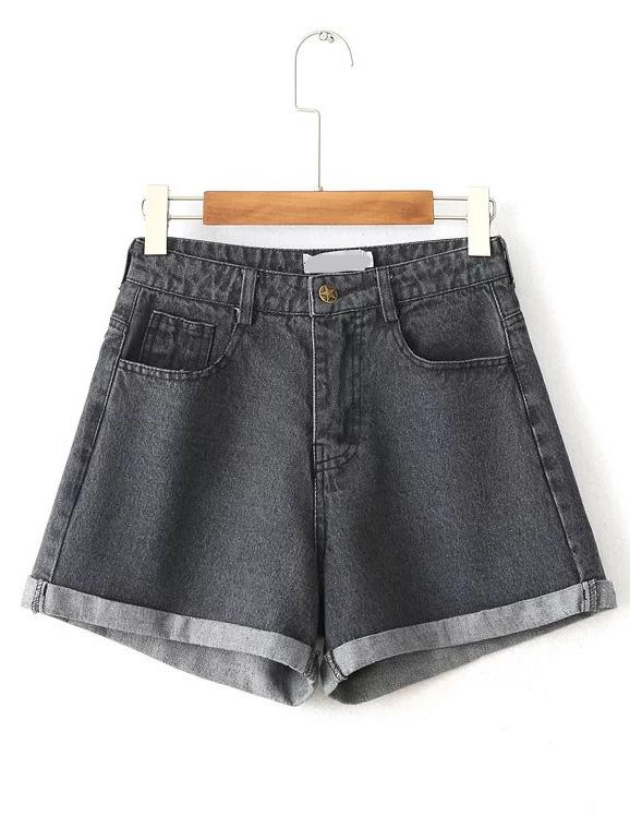 Romwe Black Raw Hem Denim Shirts