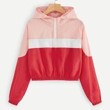 Romwe Cut And Sew Quarter Zip Hooded Jacket