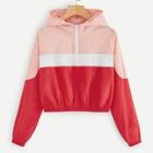 Romwe Cut And Sew Quarter Zip Hooded Jacket