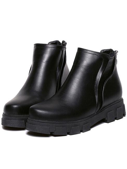 Romwe Black Vintage Round Toe Zipper Back Boots
