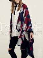 Romwe Red Blue Long Sleeve Plaid Sweater