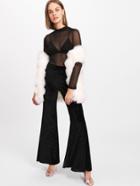 Romwe Rhinestone Embellishing Velvet Flare Pants