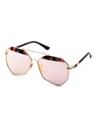 Romwe Gold Frame Pink Polygon Lens Sunglasses