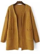 Romwe Long Sleeve Pockets Yellow Coat