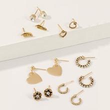 Romwe Rhinestone & Heart Detail Ring Set 7pcs