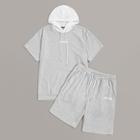 Romwe Guys Letter Drawstring Hoodie & Shorts Set