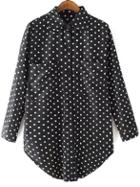 Romwe Lapel With Pockets Polka Dot Blouse