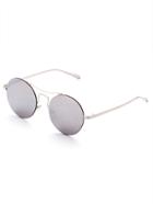 Romwe Silver Frame Mirrored Lens Round Retro Sunglasses