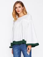 Romwe Contrast Trim Trumpet Sleeve Frilled Top