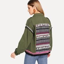 Romwe Button & Pocket Front Tassel Detail Collar Jacket