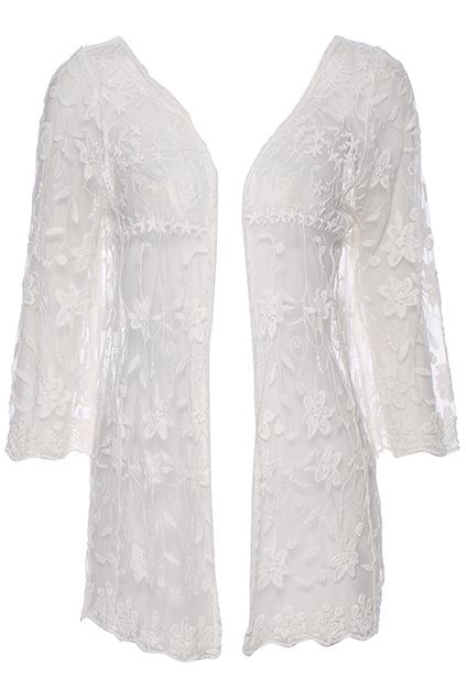 Romwe Floral Lace White Cardigan
