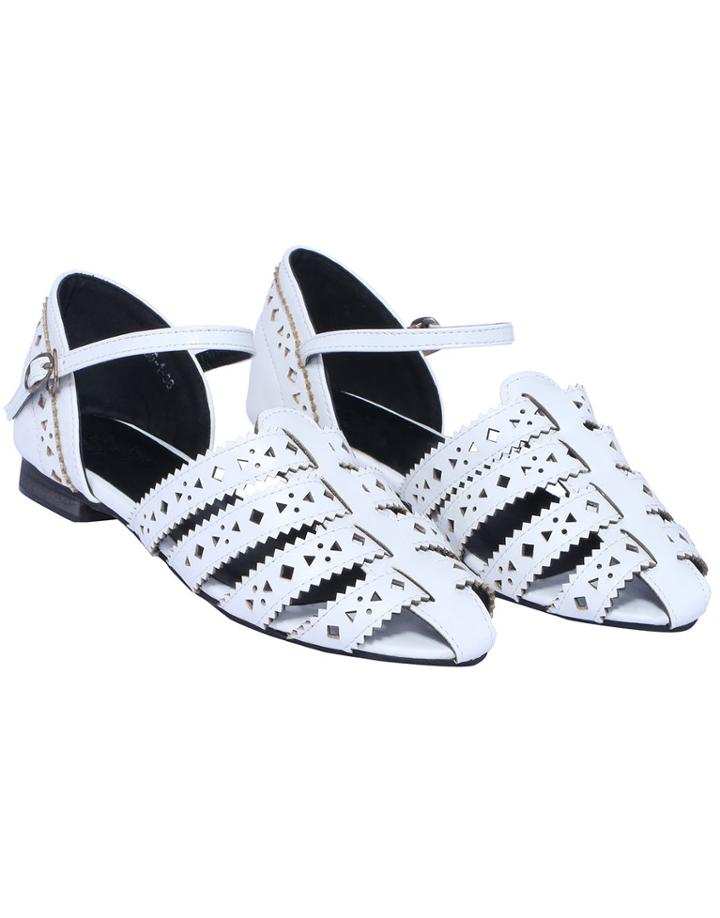Romwe White Hollow Slingbacks Flat Shoes