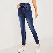 Romwe Bleach Wash Skinny Jeans With Belt