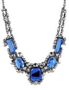 Romwe Blue Gemstone Silver Rivet Chain Necklace