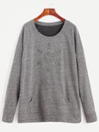 Romwe Grey Raglan Sleeve Snowflake Sequined Sweatshirt