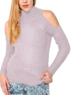 Romwe High Neck Cold Shoulder Pink Sweater