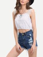 Romwe Lace Strap Hollow Out Elastic Crop Top