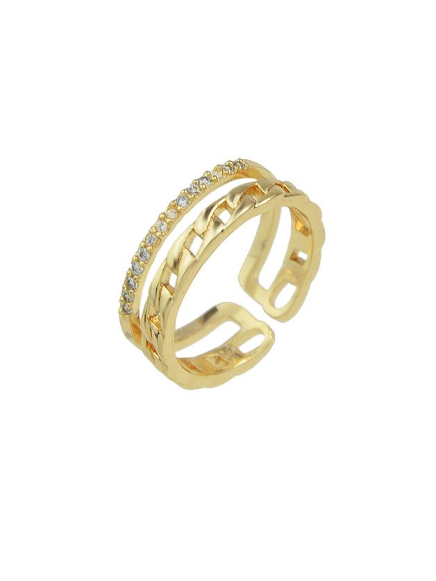 Romwe Gold Color Rhinestone Cluster Wide Cuff Finger Rings