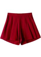 Romwe With Zipper Pleated Wine Red Shorts