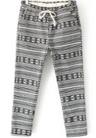 Romwe Drawstring Pocket Geometric Print Black Pant