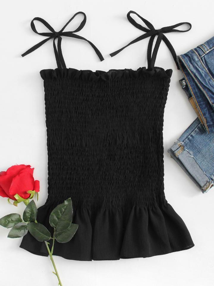 Romwe Ruffle Hem Pleated Cami Top