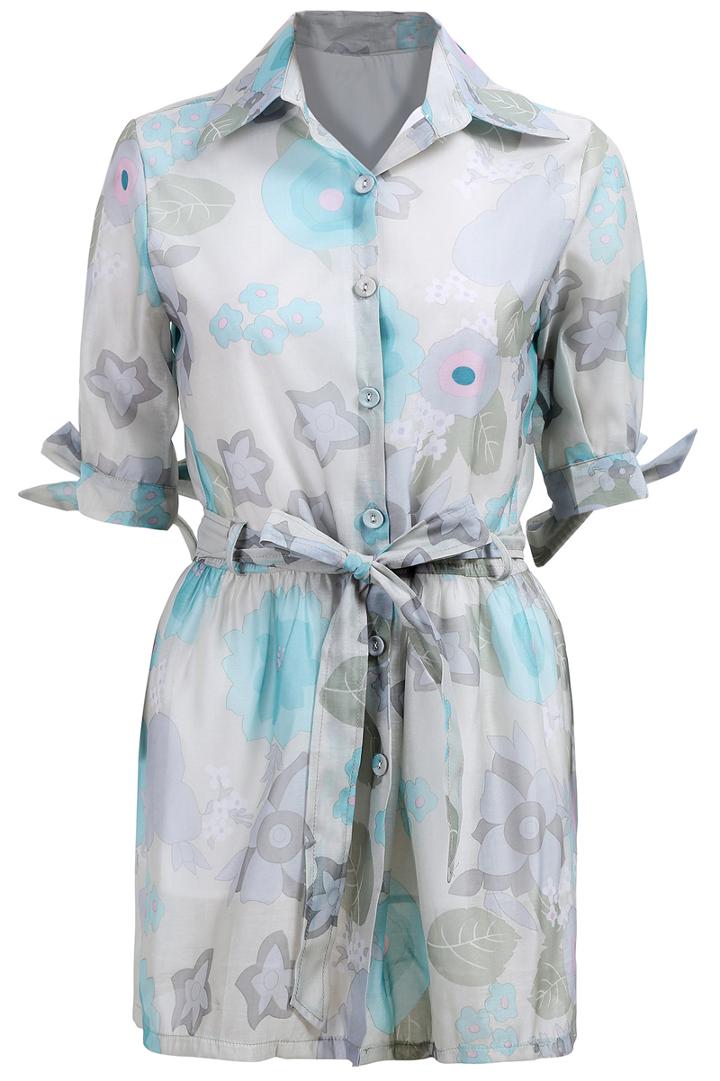 Romwe Lapel Half Sleeve Watercolor Print Dress