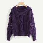 Romwe Tassel Embellished Textured Sweater
