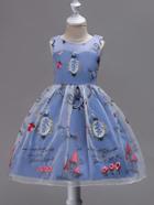 Romwe Embroidered Mesh Overlay Bow Tie Back Ball Gown
