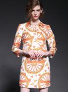 Romwe Orange Lapel Length Sleeve Jacquard Two Pieces Dress