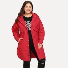 Romwe Plus Curved Hem Hooded Coat