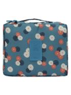 Romwe Flower Print Zipper Blue Wash Bag