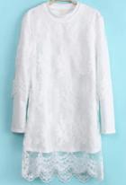Romwe White Long Sleeve Sheer Lace Two Pieces Dress