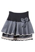 Romwe Wave Hem Bowknot Grey Skirt