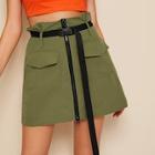 Romwe Zip Through Pocket Detail Skirt
