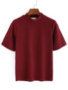 Romwe Stand Collar Maroon T-shirt