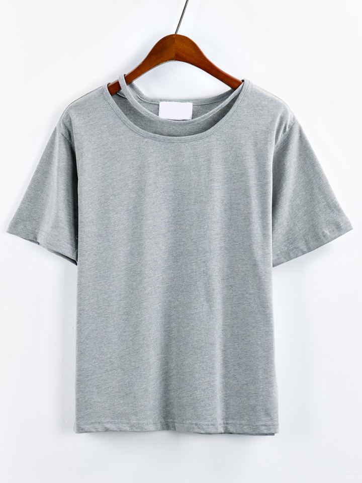 Romwe Grey Cut Out T-shirt