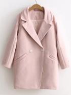 Romwe Pink Letter Embroidery Double Breasted Coat