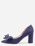 Romwe Blue Pointed Toe Bow Chunky Pumps