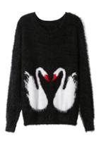 Romwe Double Swans Knitted Jumper