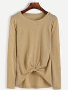 Romwe Khaki Knotted Front T-shirt