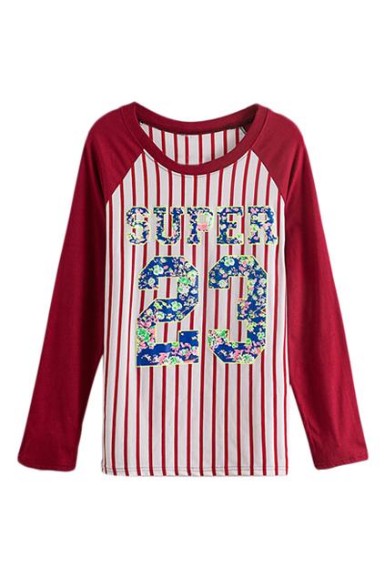 Romwe Letters Print Striped Blouse